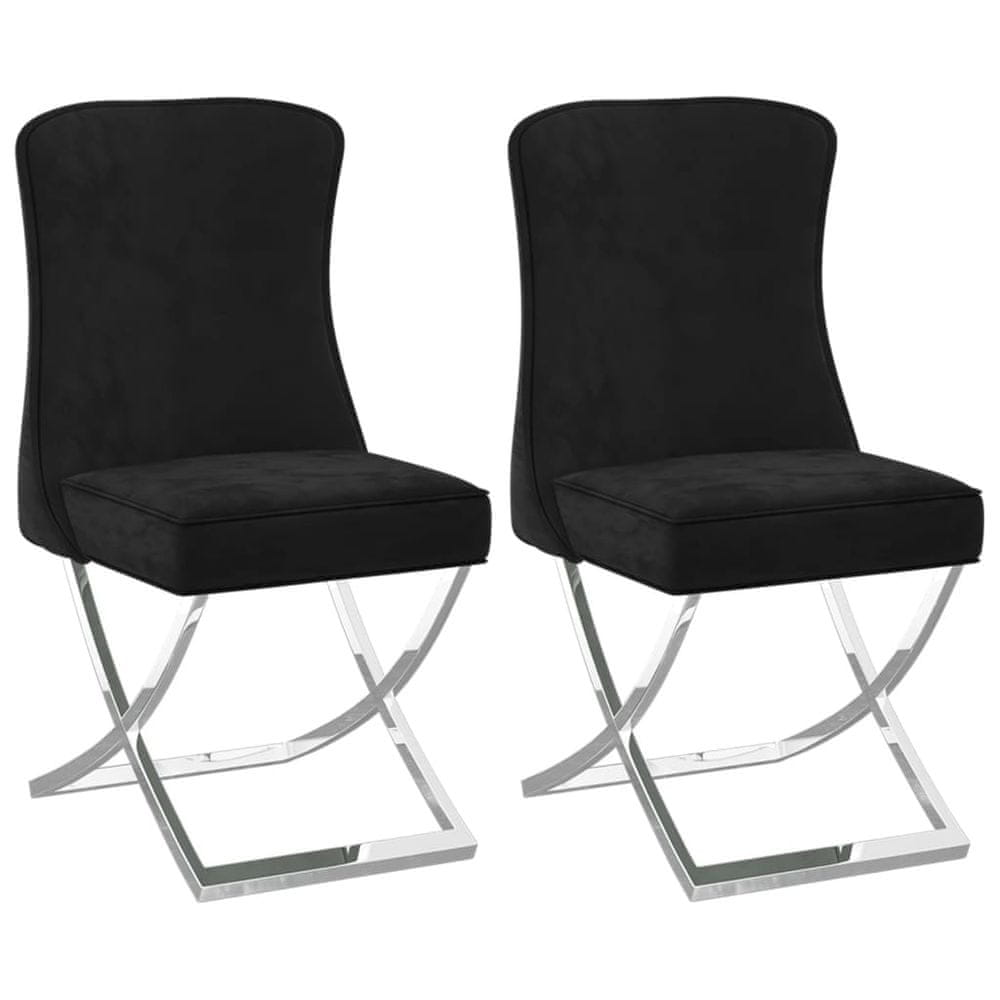 Vidaxl Jedálenské stoličky 2 ks čierne 53x52x98 cm zamat a nehr. oceľ